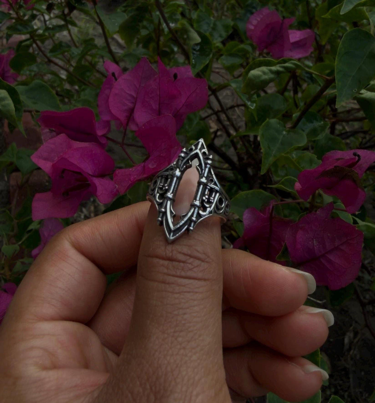 Gothic Window Ring 925 Sterling Silver