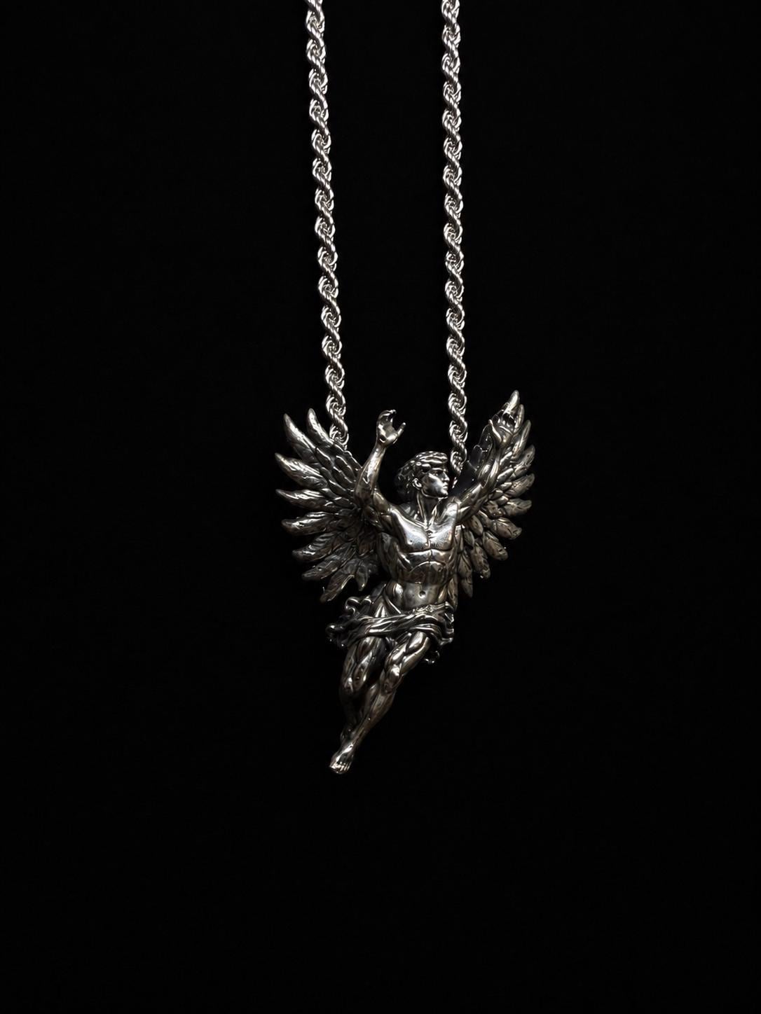 The Fall of Icarus Pendant — Winged Figure Necklace