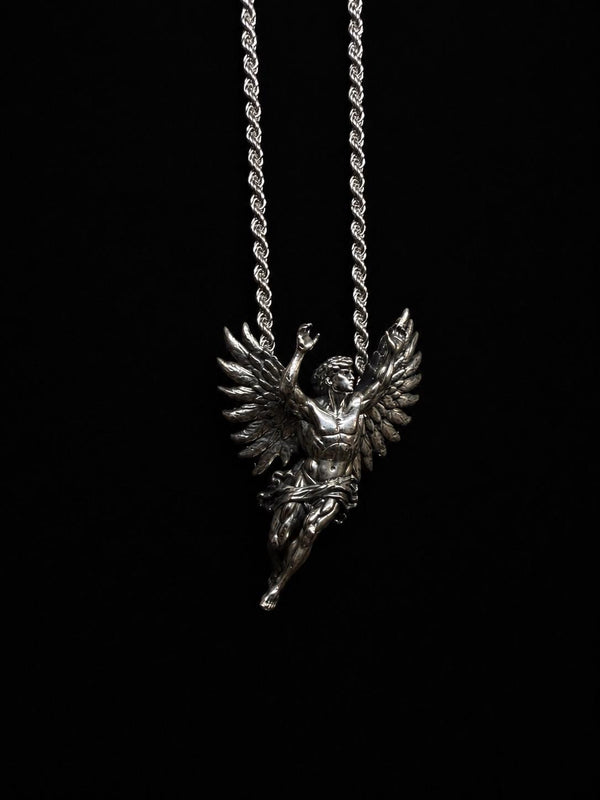 The Fall of Icarus Pendant — Winged Figure Necklace