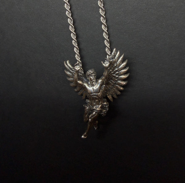 The Fall of Icarus Pendant — Winged Figure Necklace