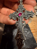 Gothic Cross Pendant with Natural Ruby with chain