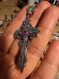 Gothic Cross Pendant with Natural Ruby with chain