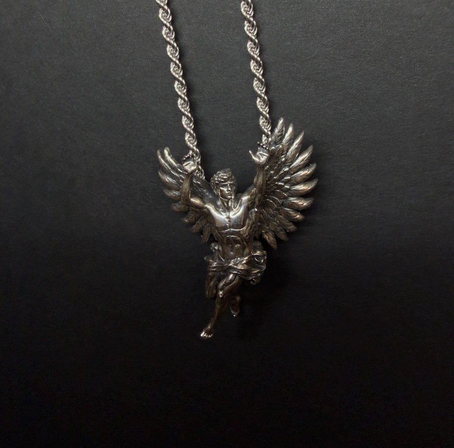 The Fall of Icarus Pendant — Winged Figure Necklace